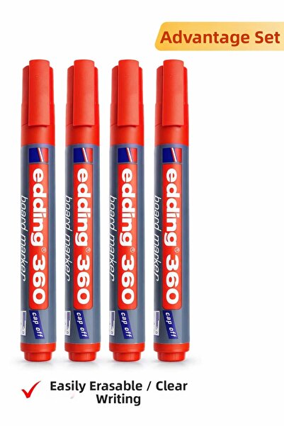 Edding 360 White Whiteboard Marker, Red, 4-Piece Advantageous Set