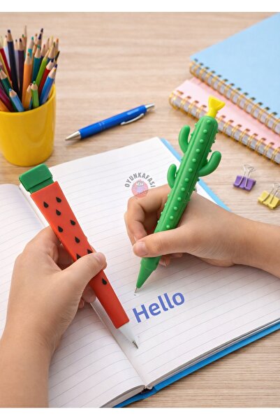 OYUNKAFASI Set of 2 Tip Pens Watermelon and Cactus Silicone Tip Pens Fun Stationery