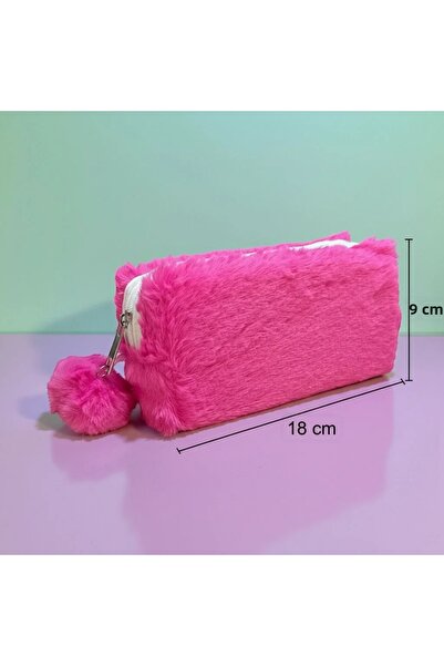 Elegance حقيبة أقلام باللون الوردي النابض بالحياة مع بومبوم من القطيفة