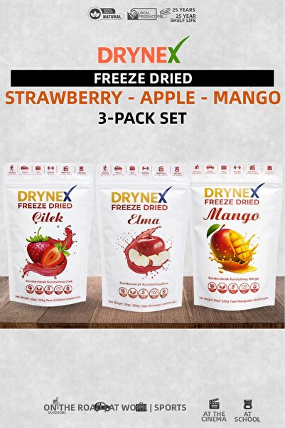 DRYNEX 3-Piece Fruit Set (Strawberry, Apple, Mango) |   Sugar-Free Natural Sn...