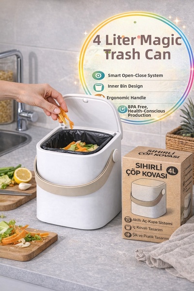 Open Home Concept Coș de gunoi alb inteligent cu capac, pentru blat, cu gălea...