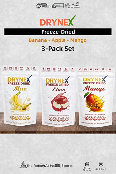 DRYNEX 3-Piece Fruit Set (Banana, Apple, Mango) |   Sugar-Free Natural Snack ...