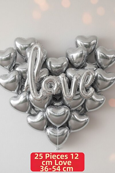 Baloncu Nene 25Pcs Small Silver Heart Love Foil Balloon Valentine's Day Marri...