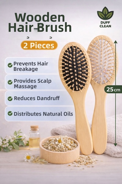 DUFF CLEAN قطعتان من مشط الشعر الخشبي ذو الرأس المستدير بامبو