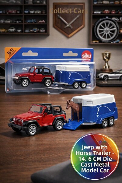 TOYFEST Siku 1651 Jeep Wrangler 4X4 Metal Toy Car with Horse Transport Traile...