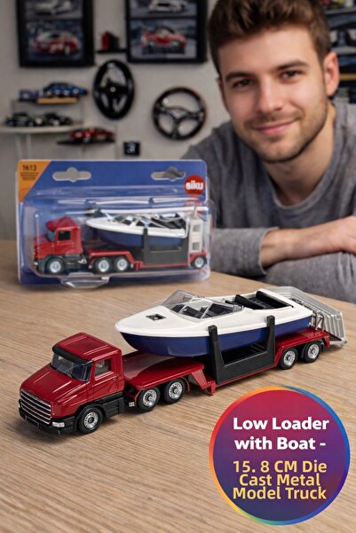 TOYFEST Siku 1613 Low Carrier Truck Boat Transport Low Loader Metal Toy Tow T...