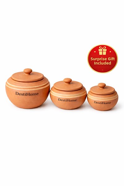 DestiHome 3-Piece Natural Handmade Soil-Based Yogurt Container