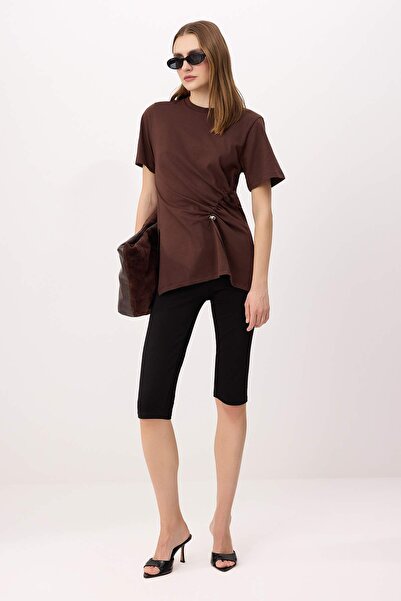 Συλλογή Trendyol Καφέ Κανονική/Κανονική εφαρμογή Κοντό μανίκι 100% Βαμβάκι Πλ...