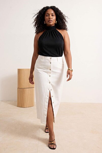 Trendyol Curve Μαύρη Πλεκτή Μπλούζα με Κανονική Εφαρμογή, Όρθιο Γιακά και Πιέ...