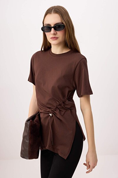 Συλλογή Trendyol Καφέ Κανονική/Κανονική εφαρμογή Κοντό μανίκι 100% Βαμβάκι Πλ...