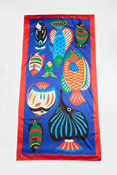 Trendyol Collection منشفة شاطئ منسوجة بنقشة السمك TBESS25PH00000