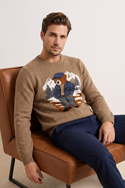 Trendyol Kollektion Nerzfarbener Pullover mit regulärem Rundhalsausschnitt un...