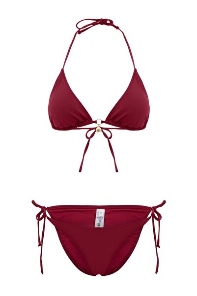 Trendyol Kollektion Burgunderrotes, dreieckig bedecktes Bikini-Set mit Charm-...