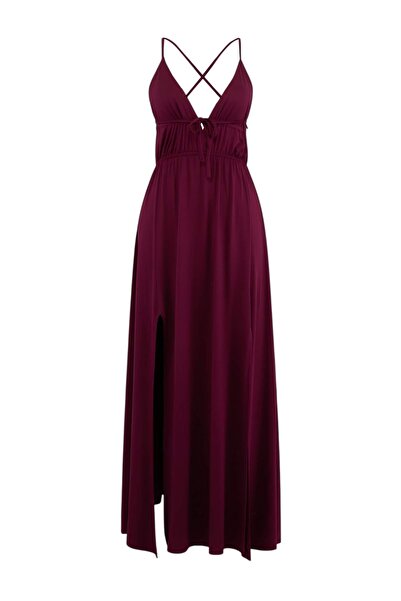 Trendyol Kollektion Pflaumenfarbenes, gewebtes, rückenfreies Maxi-Strandkleid...