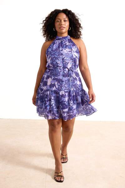 Trendyol Curve Albastru imprimeu floral croială în A Boho în straturi cu căpt...