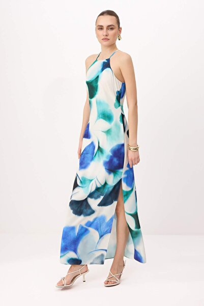 Συλλογή Trendyol Μπλε ριγέ Μάξι υφαντό φόρεμα με σχισμή σε γραμμή TWOSS23EL02238