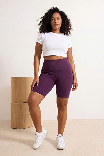 Trendyol Curve Purpurrote gestrickte Sport-Biker-/Radfahrer-/Kurze Leggings i...