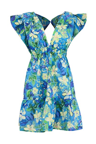 Trendyol Kollektion Blau gestreiftes, gewebtes Strand-Minikleid aus 100 % Bau...