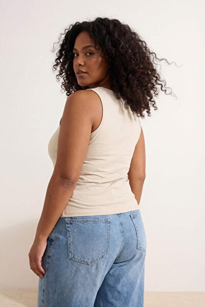 Trendyol Curve بلاك تشايك قطن لو ياقة بحمالة عنق فيتيد/فيت سوتير مرن عبوة من ...