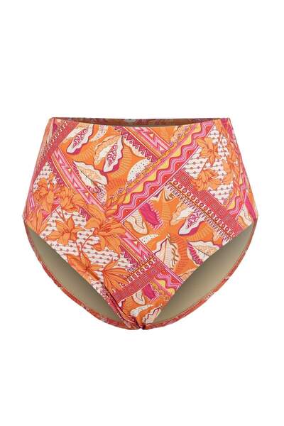 Trendyol Curve Mehrfarbiger, gemusterter Schal-Bikini-Unterteil mit hoher Tai...