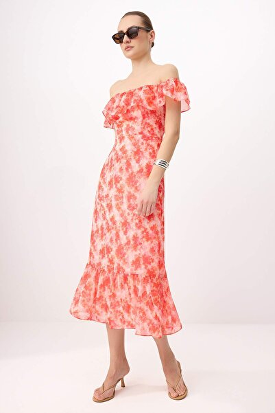 Trendyol Collection تنورة مزهرة متعددة الألوان بخصر مفتوح / فستان متوسط الطول...