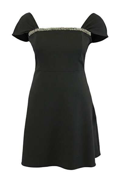 Trendyol Curve Rochie neagră Finike țesut mărime mare TBBSS26AH00167