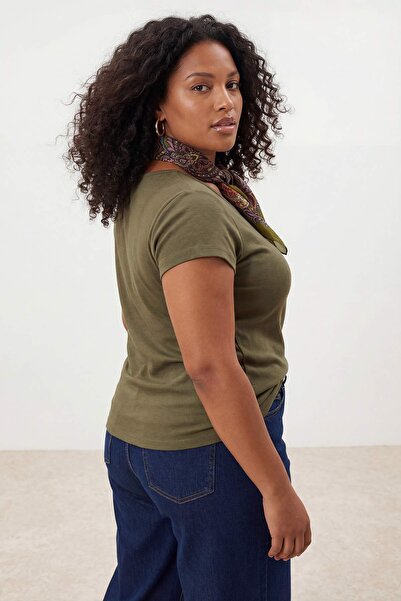 Trendyol Curve Khaki-Beige 2-Pack Soft Basic Knitted Plus Size Blouse Tbbss26...