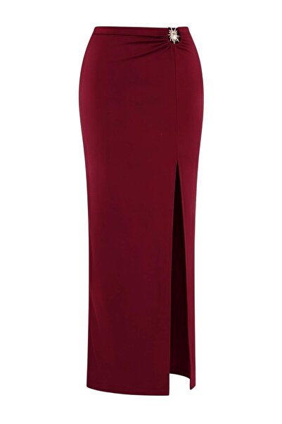 Колекція Trendyol Бордове в'язане пляжне парео максі з драпірованими аксесуар...