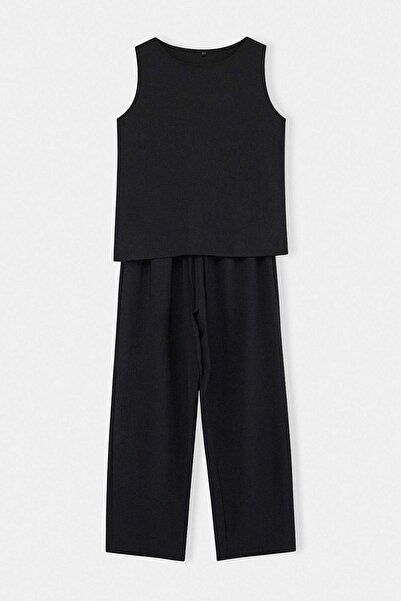 Trendyol Curve Set de top și pantaloni negri țesuți de mărime mare