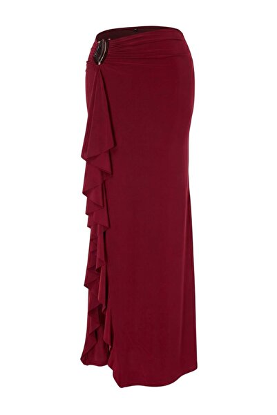 Trendyol Kollektion Limited Edition Burgunderroter, einfarbiger Maxi-Strickro...