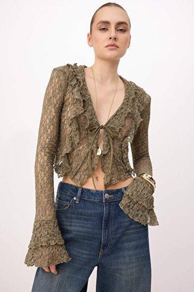 Trendyol Collection Kaki, mulat/ mulat cu două rânduri de nasturi cu mânecă l...