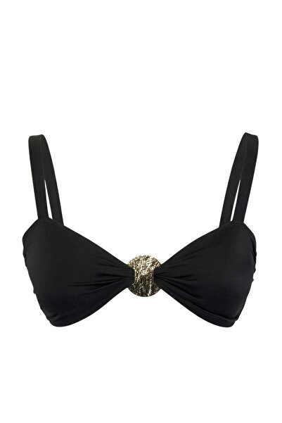 Trendyol Curve Black Thick Strap Gold Accessory Plus Size Bikini Top Tbbss26C...