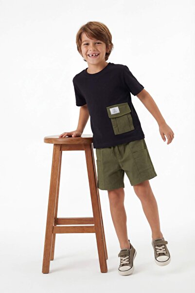 TRENDYOLKIDS Μαύρο Σετ Αγορίστικο με Λεπτομέρεια Τσέπης και Ίσιο Υφαντό Πάτο ...