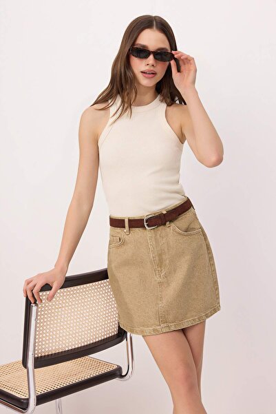 Συλλογή Trendyol Μπεζ Μίνι Μπεζάκι Φούστα Τζιν TWOAW26ET00049