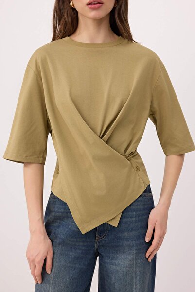 Συλλογή Trendyol Ανοιχτό χακί κανονική εφαρμογή, χαμηλό μανίκι, τριών τετάρτω...