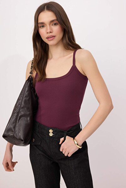 Trendyol Kollektion Mürdüm Figurbetontes, ärmelloses, geripptes Tanktop aus B...