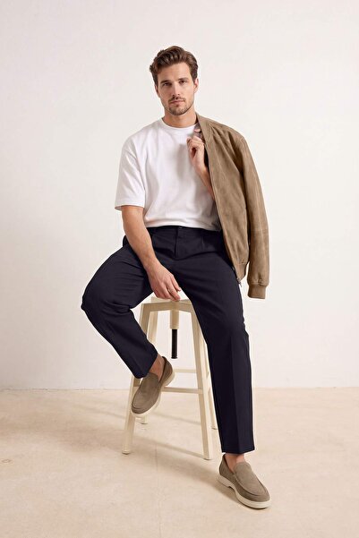 Trendyol Kollektion Marineblaue, locker geschnittene/Baggy-Fit-Hose mit geril...