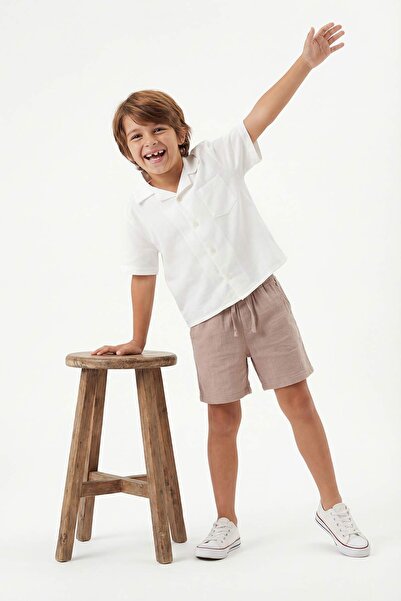 TRENDYOLKIDS Stone Boy's Leinen-Look-Set mit einfarbigem Webmuster – Oberteil...