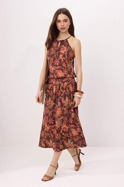 Trendyol Collection Rochie tricotată texturată, multicoloră, etnică, stil Boh...