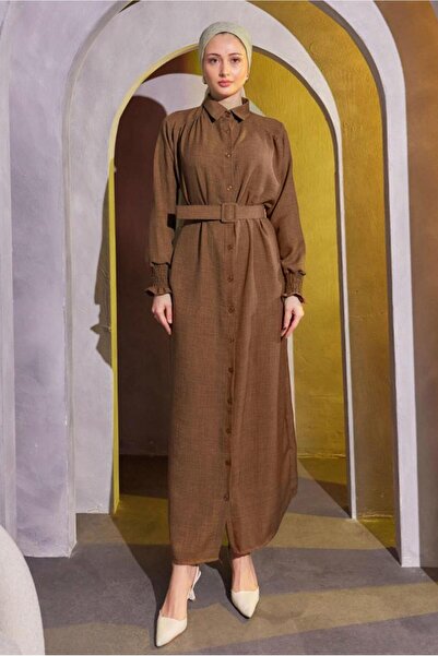 TRENDTESETTÜR Women's Brown Dress with Belt - T 2104