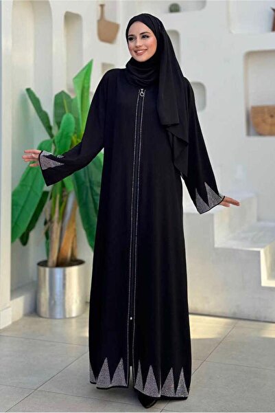TRENDTESETTÜR KADIN SİYAH (SİYAH-GÜMÜŞ) TAŞ DETAYLI FERACE T 8193