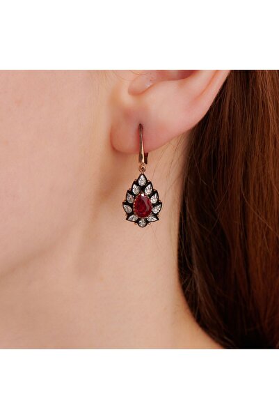 Assos Pırlanta 0.08 Karat Elmas Yakut Renkli Damla Küpe