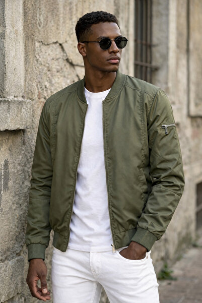 İLKCET MODA Унисекс първокласно бомбър яке в цвят каки