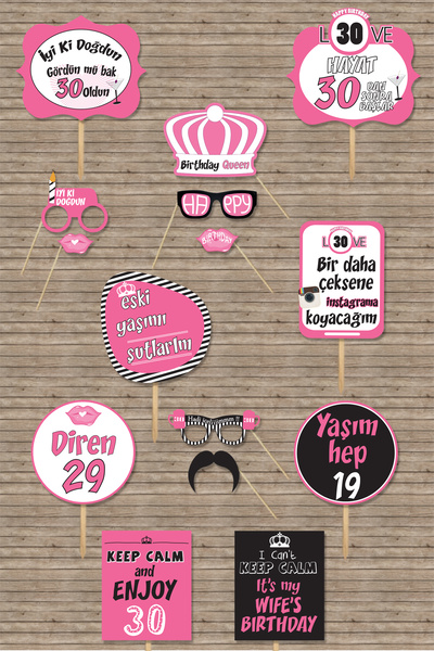 PEKSHOP 30 Yaş Doğum Günü Konuşma Balonları, Pembe Konsept