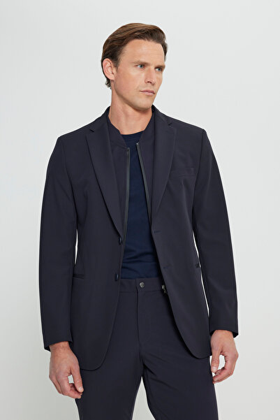 ALTINYILDIZ CLASSICS Men's Navy Blue Slim Fit Slim Fit Mono Collar Single Fle...
