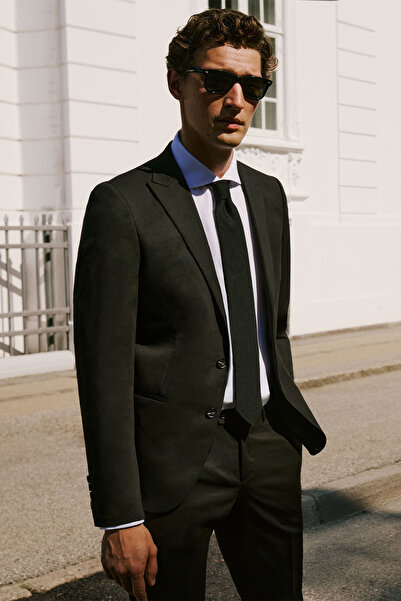 ALTINYILDIZ CLASSICS Men's Black Extra Slim Fit Slim Fit Swallow Collar Suit