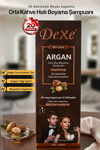 Dexe Argan Özlü Orta Kahverengi Saç Boyama Şampuanı 420 ml – 20 Dakikada %100...