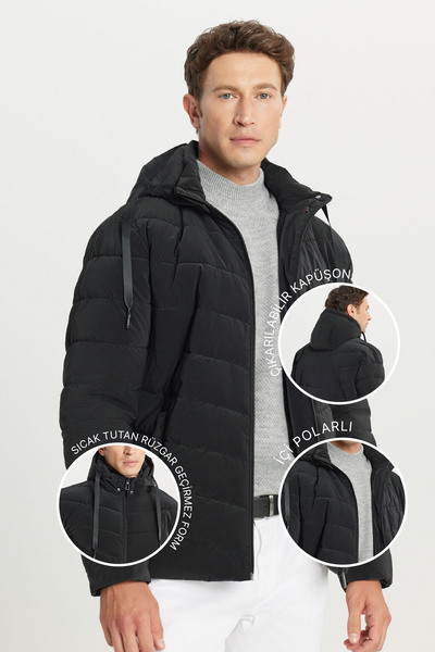 AC&Co / Altınyıldız Classics Men's Black Padded Standard Fit Regular Cut Stan...