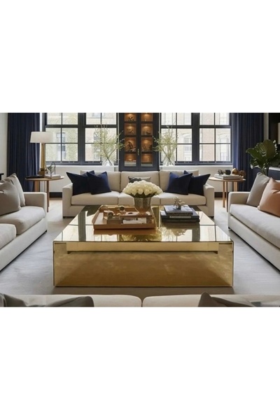 LUXURY VİLLA Luxury Gold Aynalı Orta Sehpa 90x90 Yükseklik 28cm