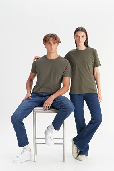AC&Co / Altınyıldız Classics Erkek/unisex Haki %100 Pamuk Slim Fit Dar Kesim Bisiklet Yaka Basic Tişört